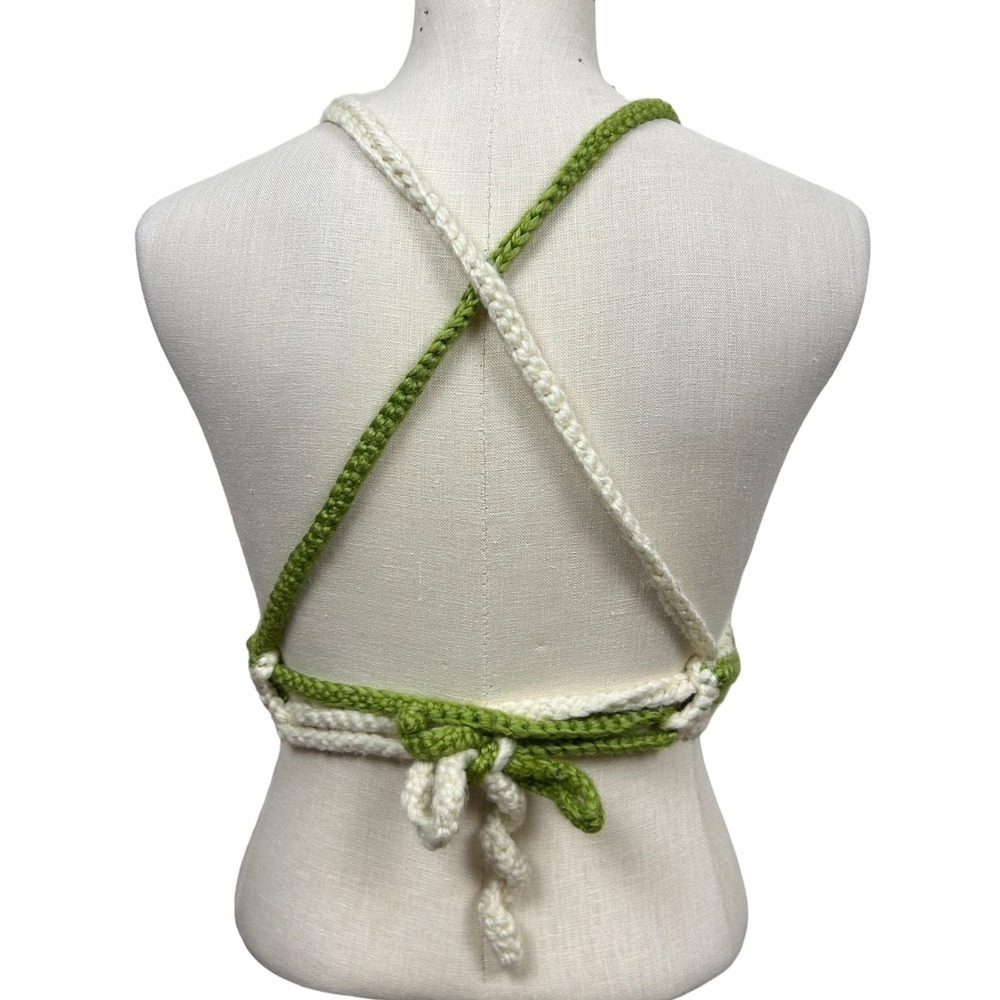 Handmade Green Cream Crochet Tie Back Bralette M - Picture 4 of 4